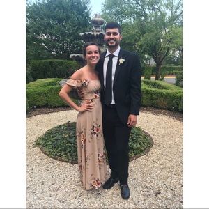 Tan maxi floral formal dress